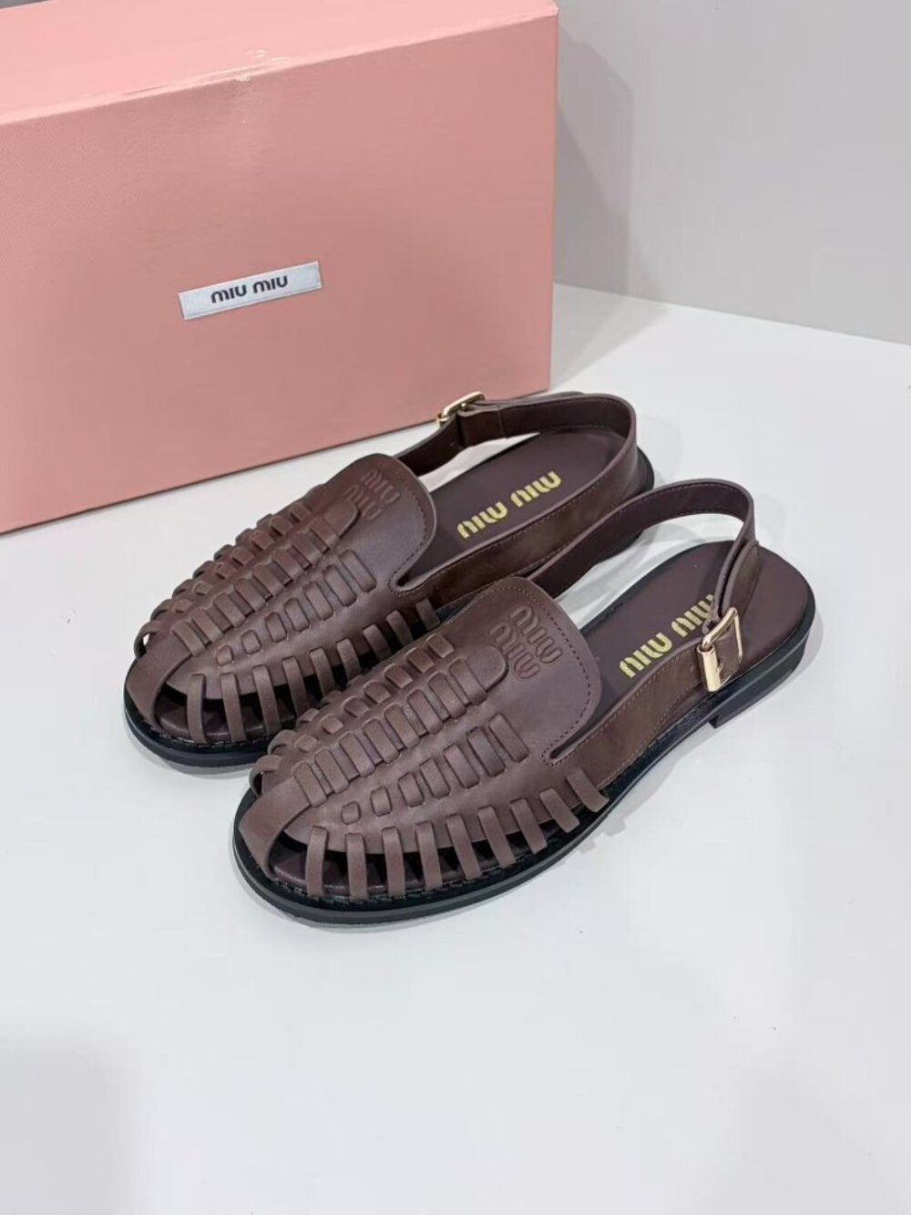 Miu Miu Brown Woven Fisherman Slingback Sandals
